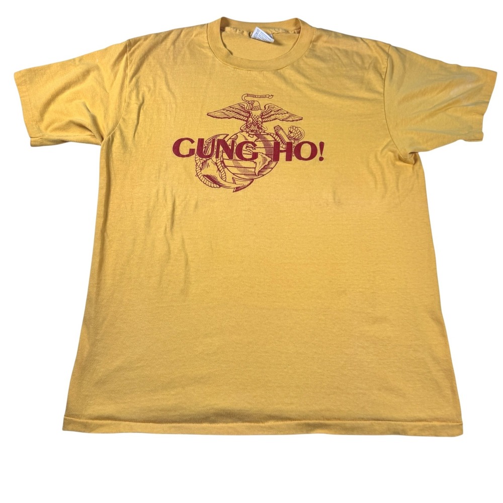 Gung Ho USMC T-Shirt XL Yellow USA Single Stitch Vintage Hanes 50/50 military